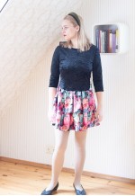 Velour black top and floral skirt dress