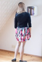 Velour black top and floral skirt dress