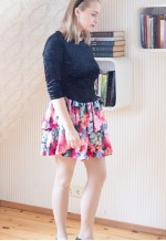 Velour black top and floral skirt dress