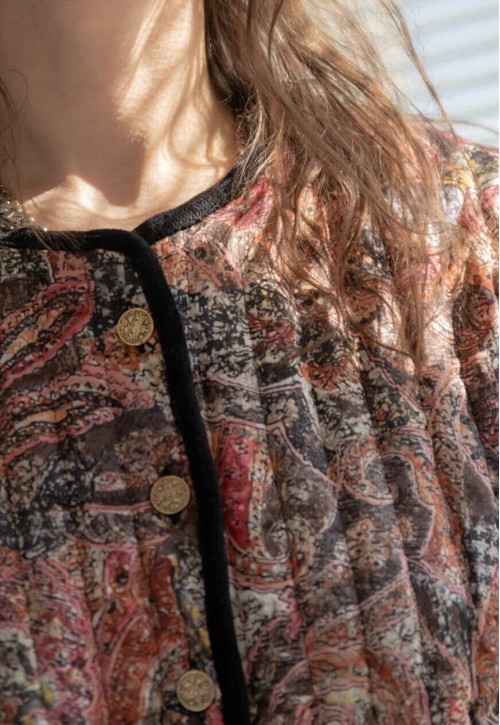 Vintage 70s Padded Patterned Multicolour Puff Sleeved Jacket